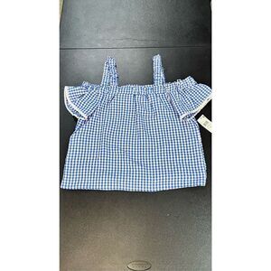 By & By Womens Gingham Off The Shoulder Top Royal Blue White Sz Medium NWT P1-62